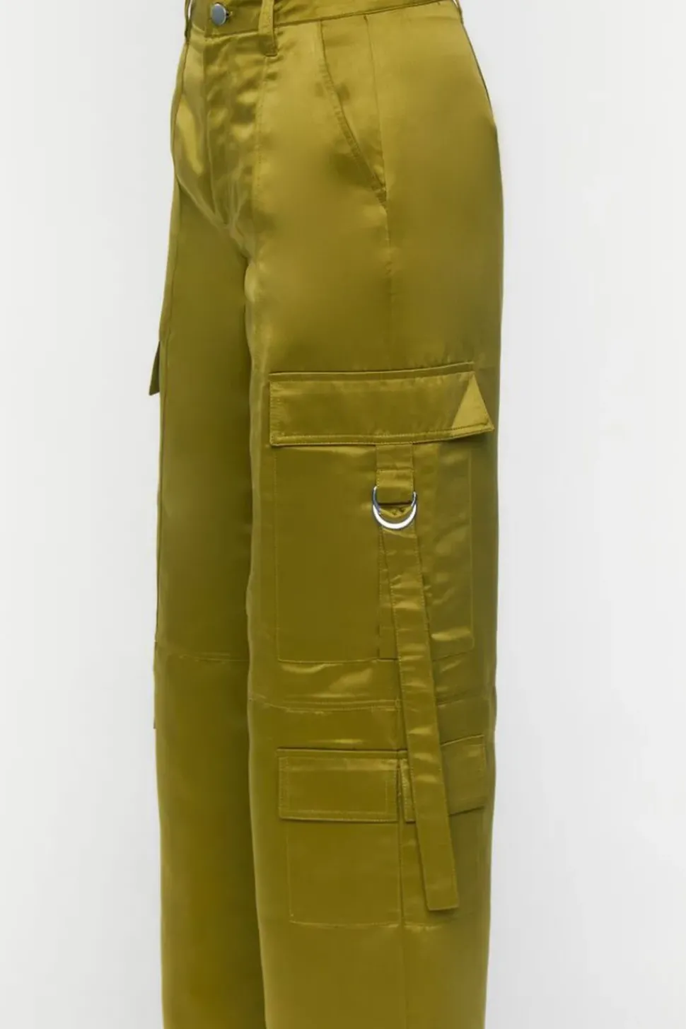 Satin Mid-Rise Cargo Pants