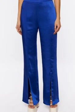 Satin Mid-Rise Split-Hem Pants