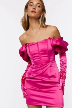 Satin Off-The-Shoulder Corset Dress