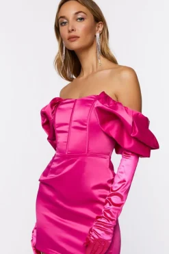 Satin Off-The-Shoulder Corset Dress