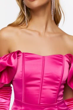 Satin Off-The-Shoulder Corset Dress