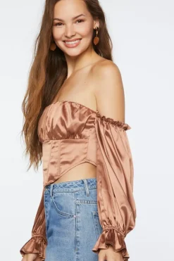 Satin Off-The-Shoulder Crop Top