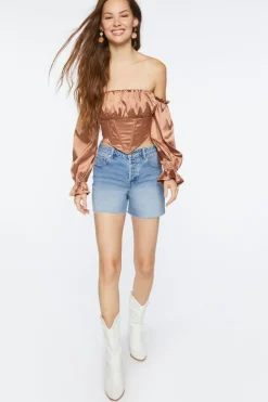 Satin Off-The-Shoulder Crop Top