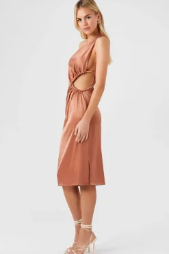 Satin One-Shoulder Midi Dress