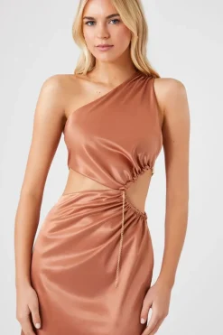 Satin One-Shoulder Midi Dress
