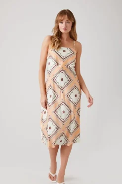 Satin Ornate Print Midi Dress