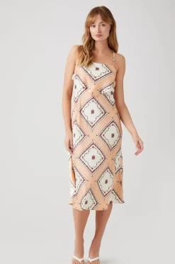 Satin Ornate Print Midi Dress