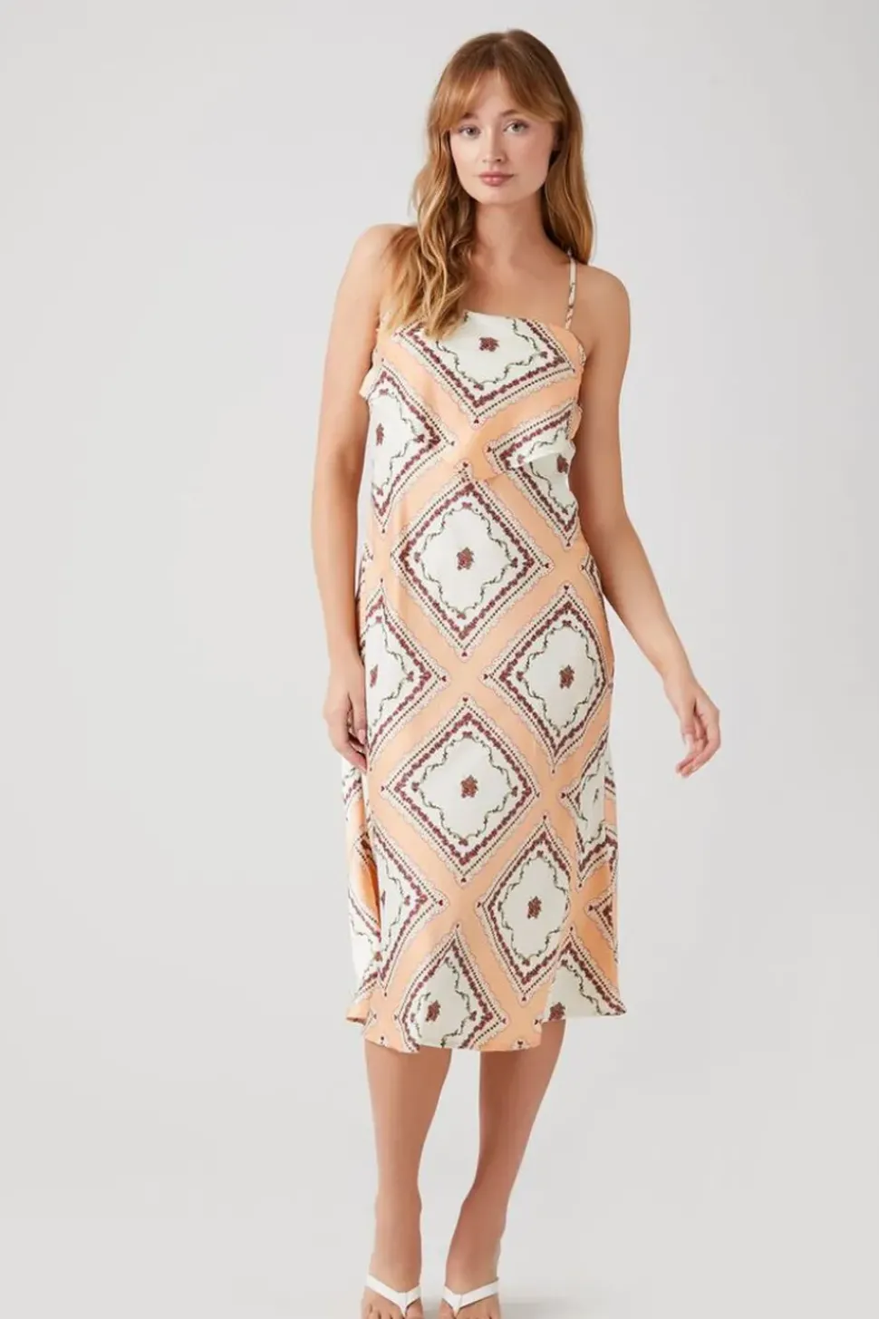 Satin Ornate Print Midi Dress