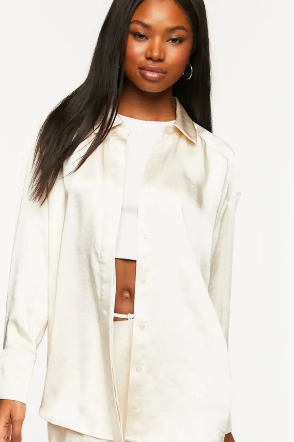 Satin Oversized Long-Sleeve Shirt