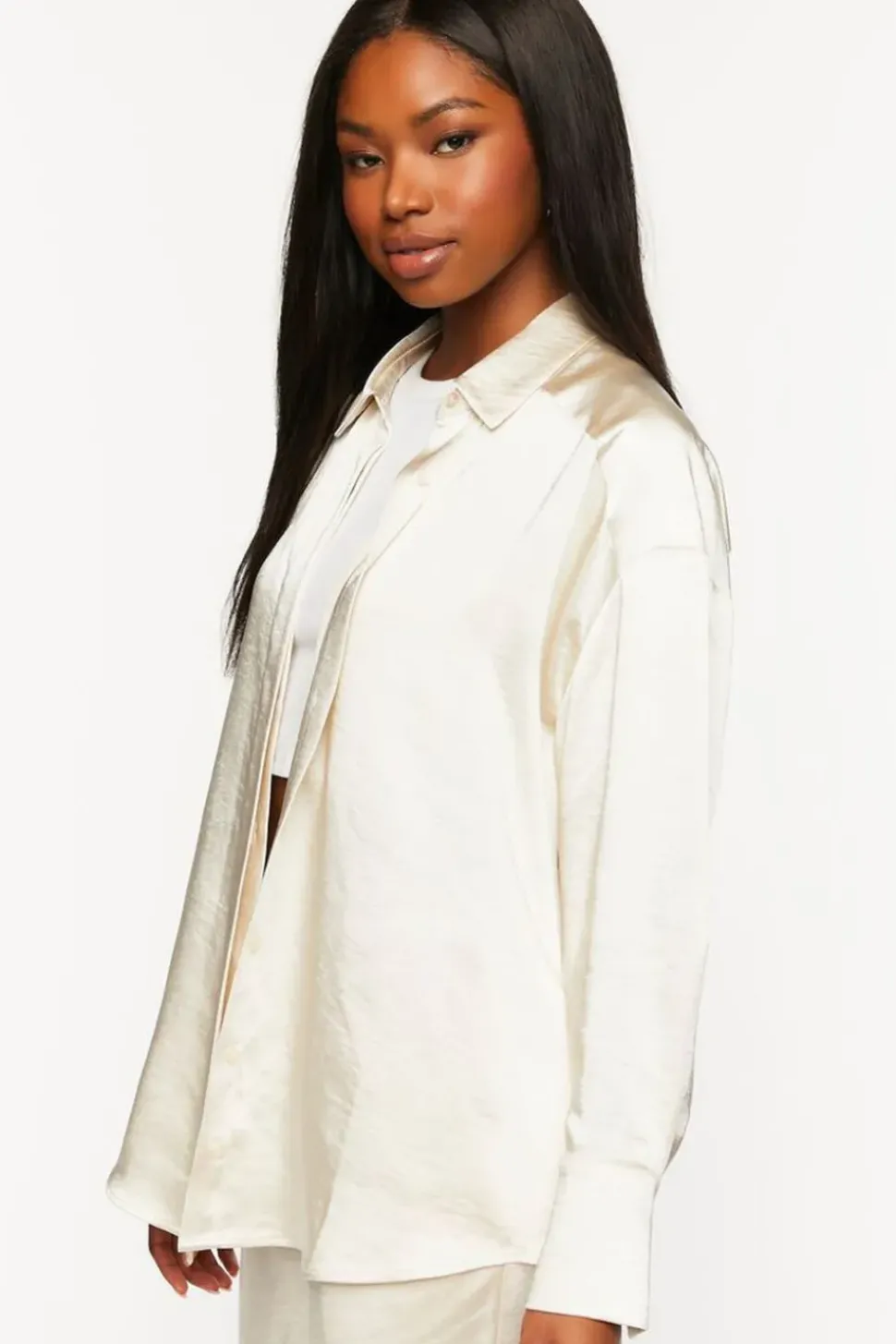 Satin Oversized Long-Sleeve Shirt