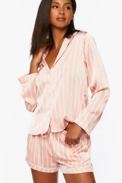 Satin Pinstripe Shirt & Shorts Pajama Set