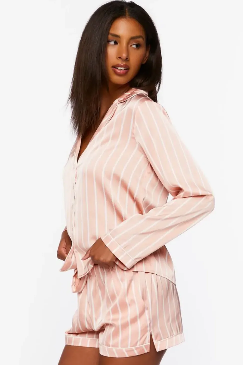 Satin Pinstripe Shirt & Shorts Pajama Set
