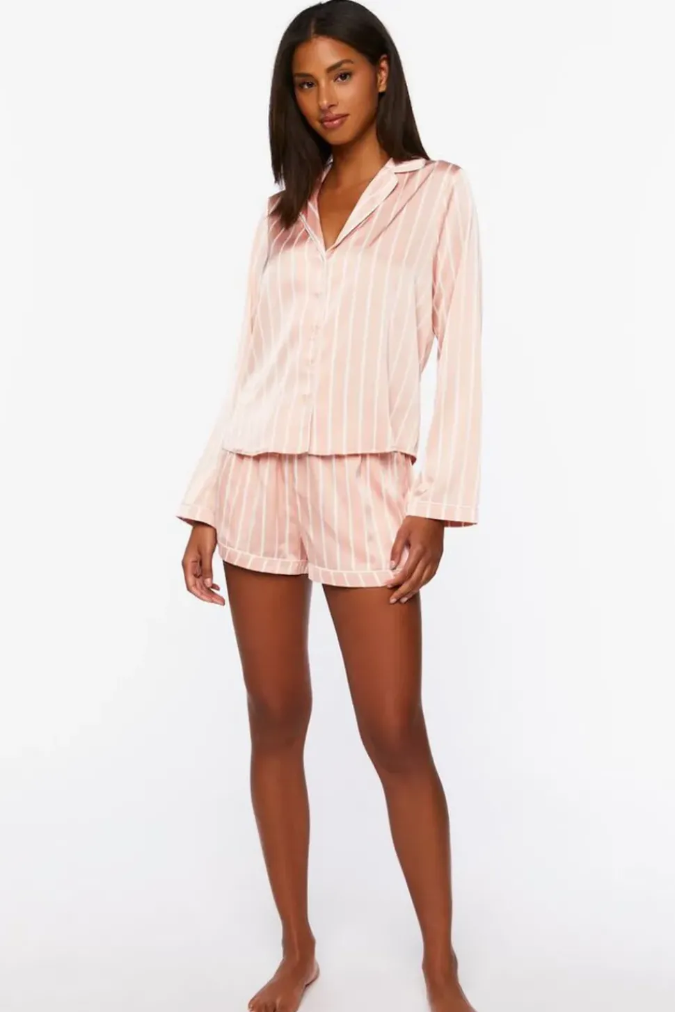 Satin Pinstripe Shirt & Shorts Pajama Set