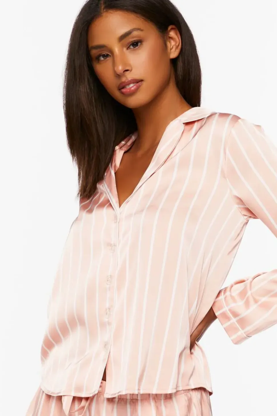 Satin Pinstripe Shirt & Shorts Pajama Set