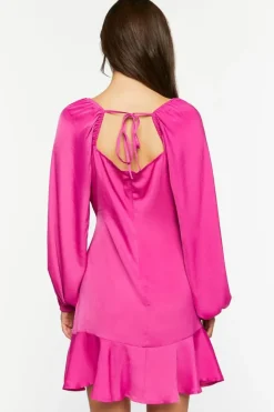 Satin Pintucked Flounce Mini Dress