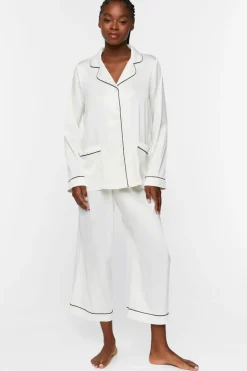 Satin Piped-Trim Shirt & Shorts Pants Set