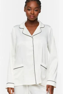 Satin Piped-Trim Shirt & Shorts Pants Set