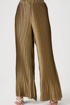 Satin Pleated Wide-Leg Pants
