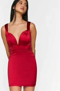 Satin Plunging Crisscross Mini Dress