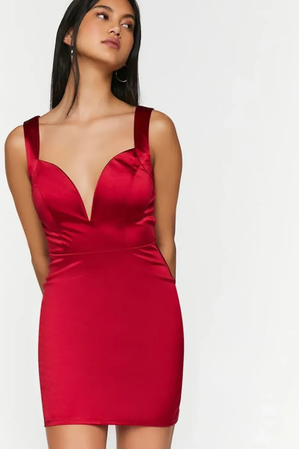 Satin Plunging Crisscross Mini Dress