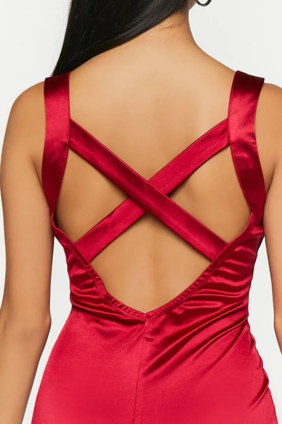 Satin Plunging Crisscross Mini Dress