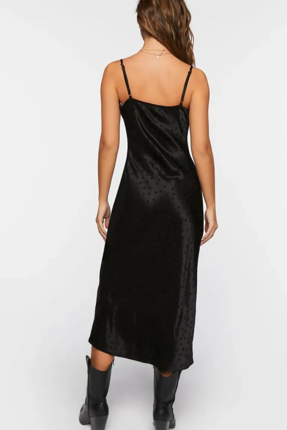 Satin Polka Dot Midi Slip Dress