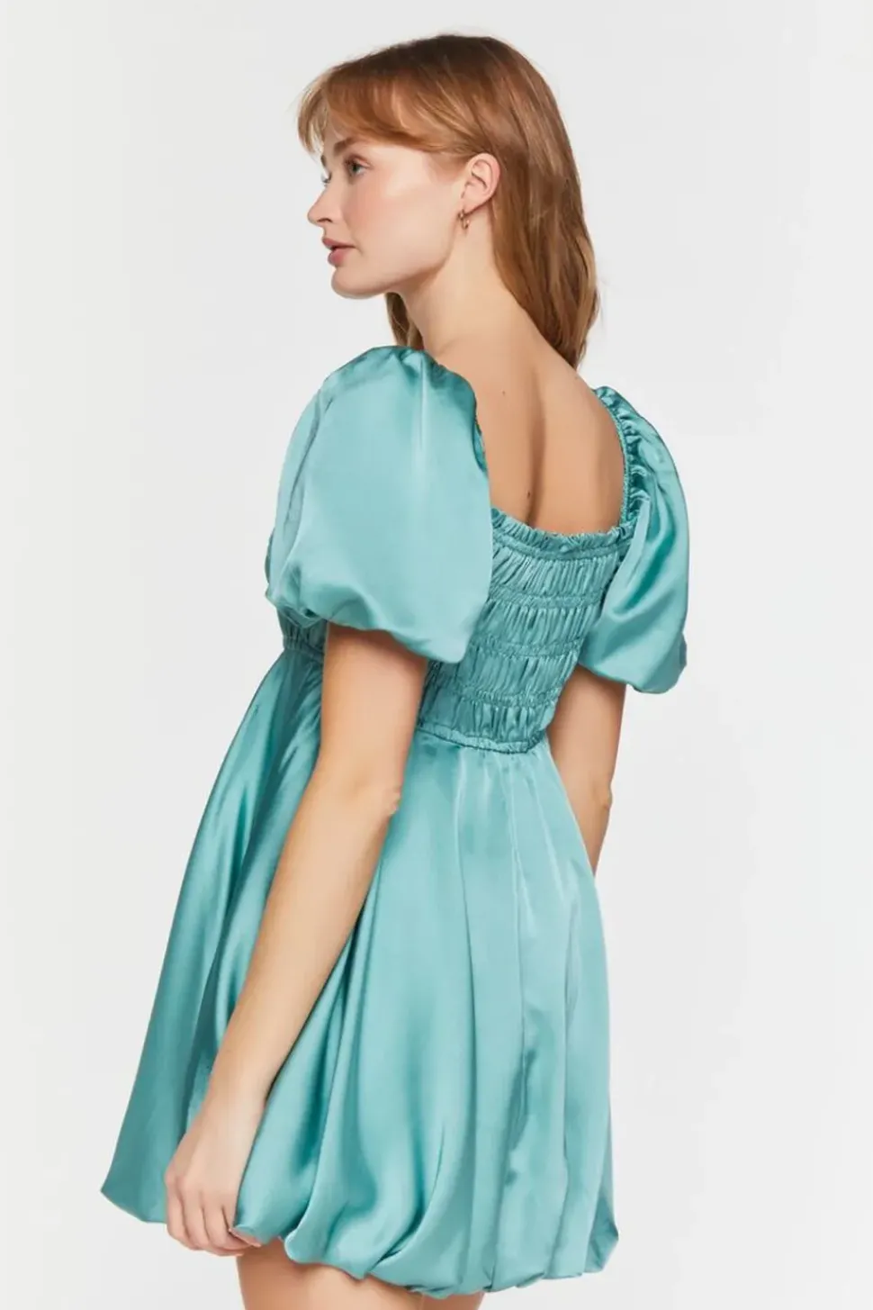 Satin Puff-Sleeve Babydoll Dress