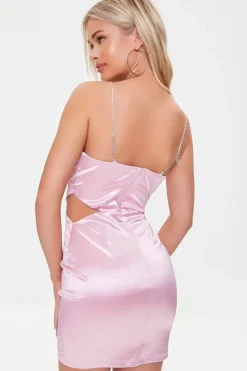 Satin Rhinestone Cami Mini Dress