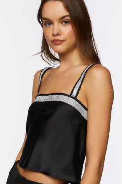 Satin Rhinestone Cropped Cami