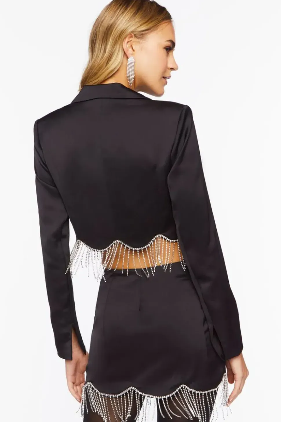 Satin Rhinestone Fringe Mini Skirt