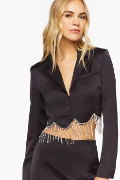 Satin Rhinestone Fringe Mini Skirt