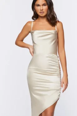 Satin Ruched Bodycon Dress