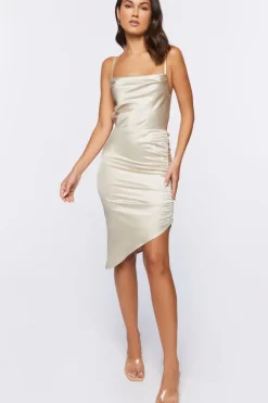Satin Ruched Bodycon Dress