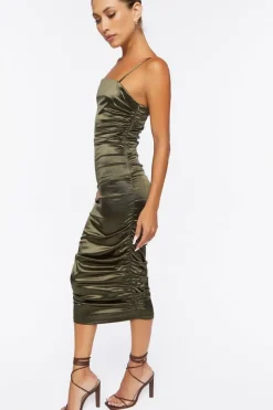 Satin Ruched Midi Dress