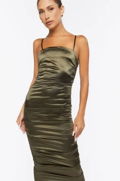 Satin Ruched Midi Dress