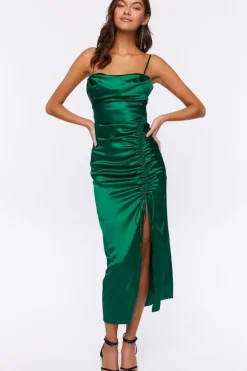 Satin Ruched Midi Dress