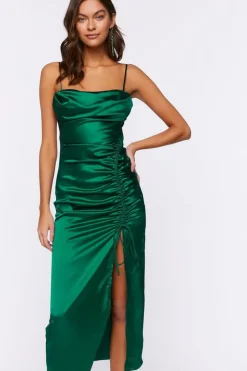 Satin Ruched Midi Dress