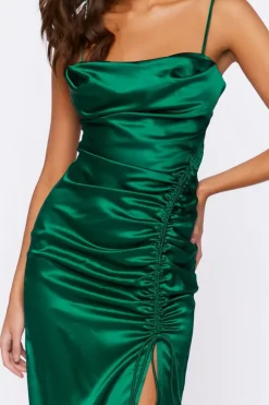 Satin Ruched Midi Dress