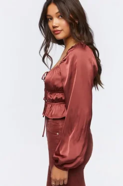 Satin Ruffle-Hem Crop Top