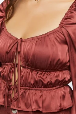 Satin Ruffle-Hem Crop Top