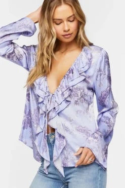 Satin Ruffle-Trim Top
