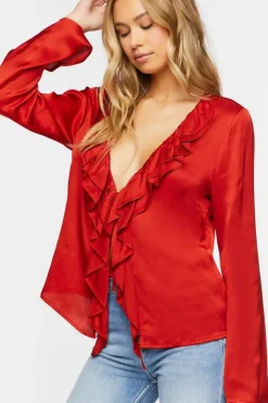 Satin Ruffle-Trim Top