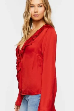 Satin Ruffle-Trim Top