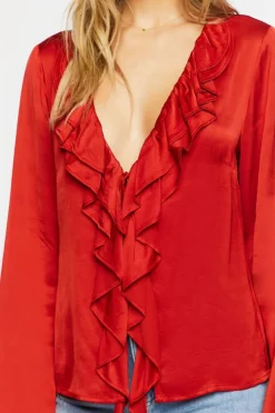 Satin Ruffle-Trim Top