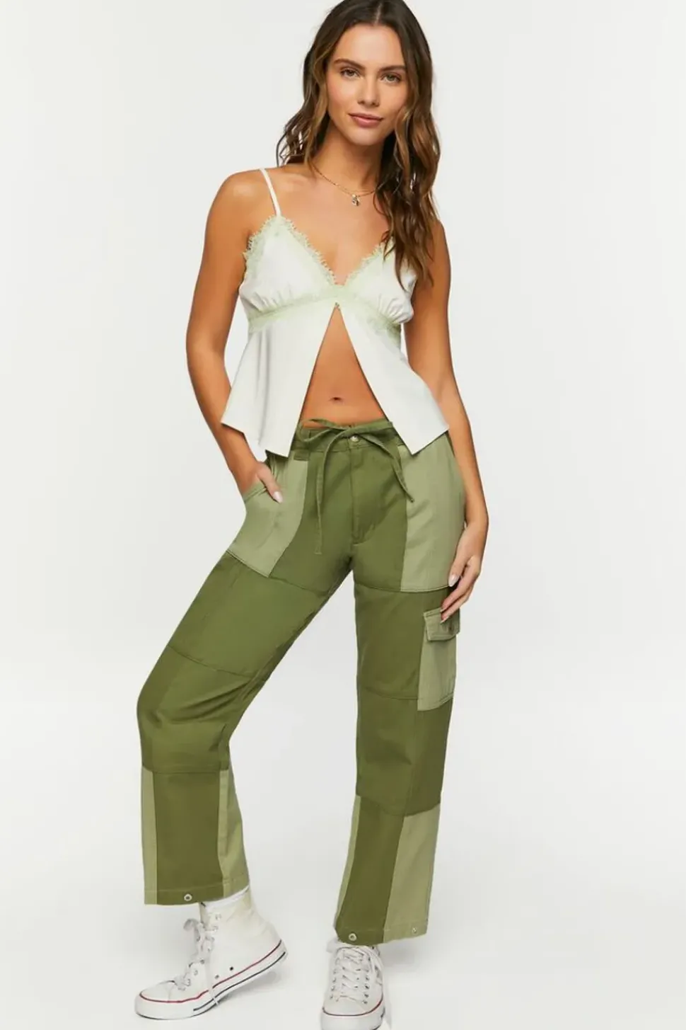 Satin Split-Front Lace-Trim Cami