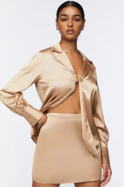 Satin Split-Front Top & Mini Skirt Set
