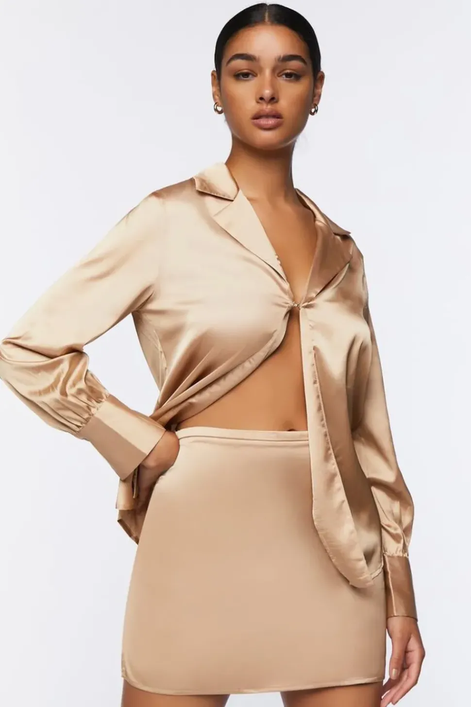 Satin Split-Front Top & Mini Skirt Set