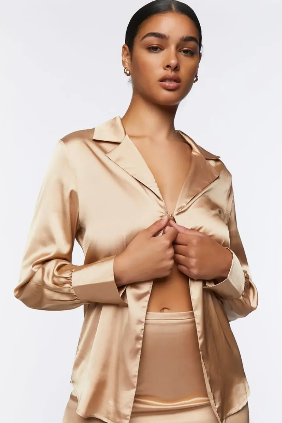 Satin Split-Front Top & Mini Skirt Set