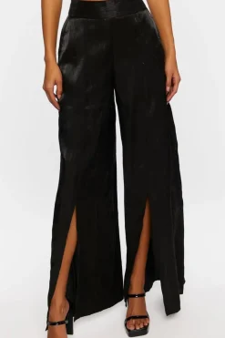 Satin Split-Hem Palazzo Pants