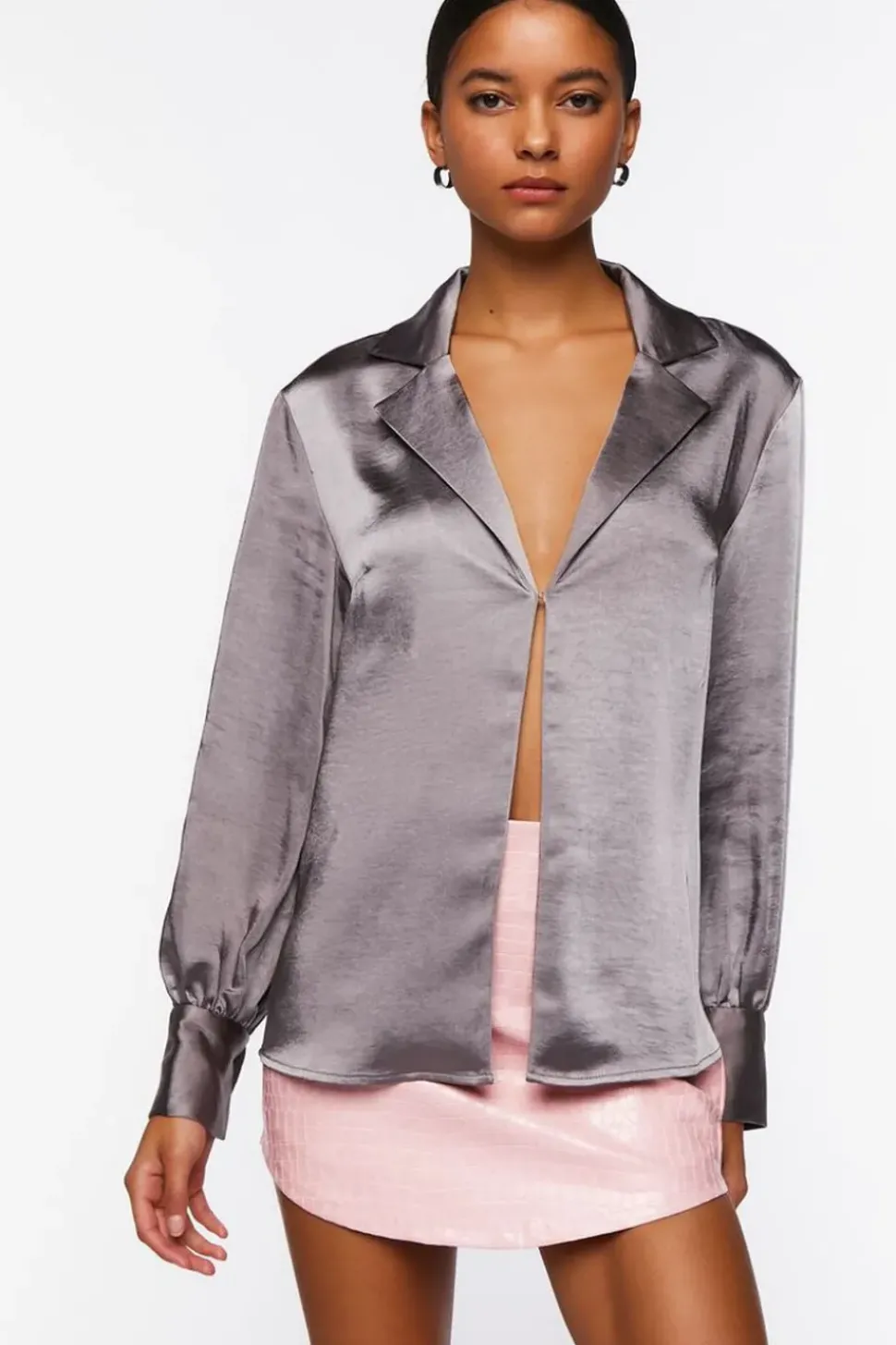 Satin Split-Hem Shirt